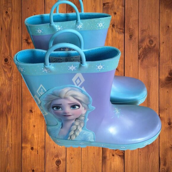 Disney Other - DISNEY Frozen II Anna & Elsa Blue Pull-on Rain Boots Girl's Youth Size 2-3